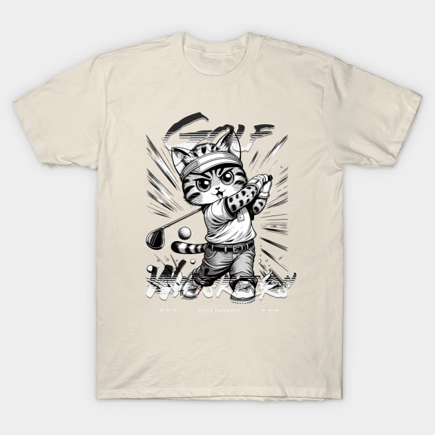 Ulti-Meowt Golf Pro - Whimsical Cat Golfer T-Shirt by Conversion Threads